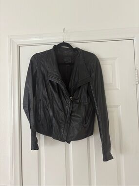 Black Trouvé Leather Asymmetric Zip Jacket
